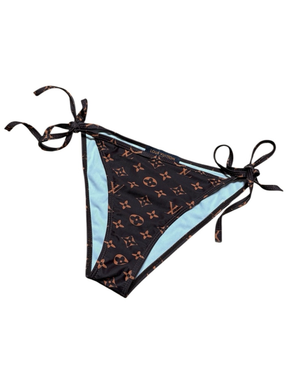 Louis Vuitton Brown Monogram & Light Blue Trim Tie-Side Bikini Bottom